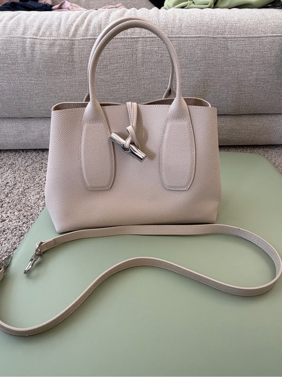 Longchamp Handbags - Longchamp Roseau Textured Cream Satchel with Silver Hardware